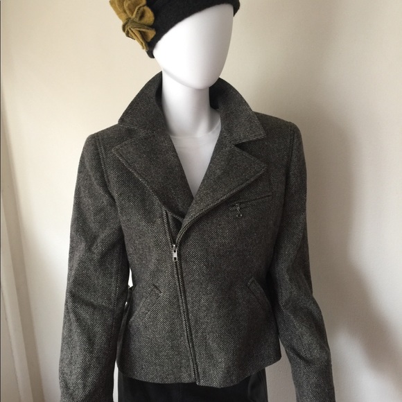 VTG Lauren Ralph Lauren wool tweed moto blazer/jacket - Picture 3 of 10
